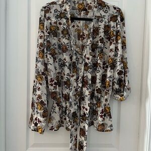 Suzy Shier Floral Blouse in Cream and Brown